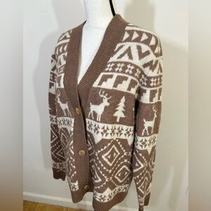 Grandpa style sweater in sz s/m in a winter style design  Colors are sand/cream